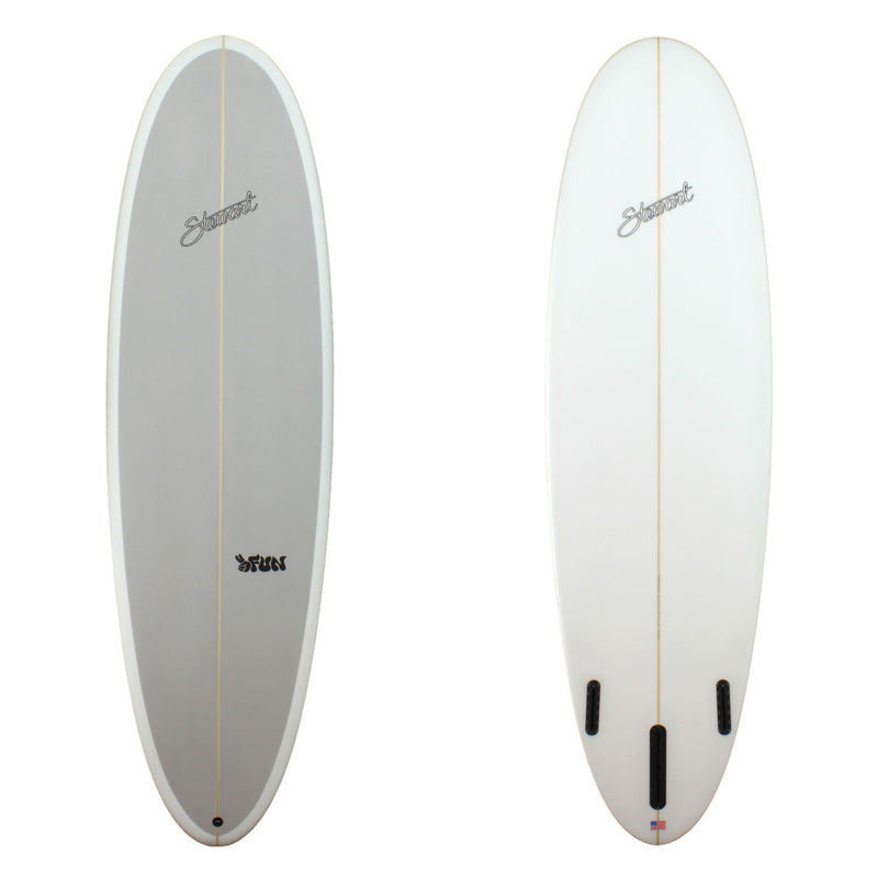A STEWART 2FUN POLY MIDLENGTH WITH A GREY DECK PANEL AND A CLEAR BOTTOM