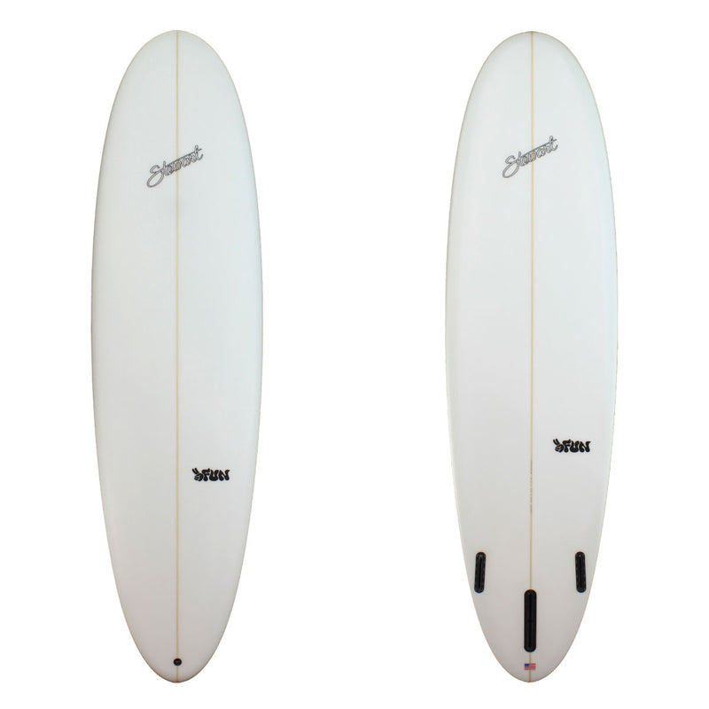 Deck and bottom view of a Stewart 2Fun Mid-Length with no colorwork and a sand finish 