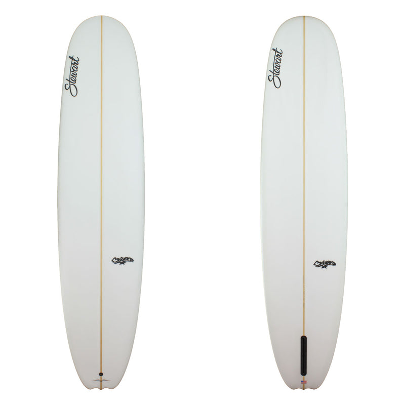 Deck and bottom view of a Stewart Bird Longboard with no colorwork and a sand finish 