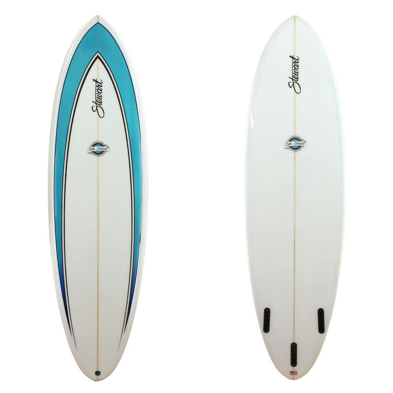 Stewart Surfboards 7'0 Funboard Comp with blue deck panels with pinlines, gloss and polish finish