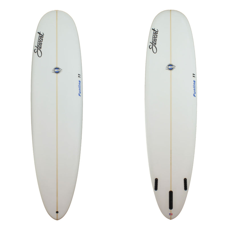 Deck and bottom view of a Stewart Funline-11 Mid Length with no color work and a sand finish 