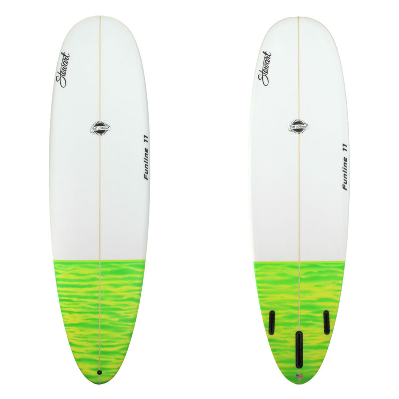 A STEWART FUNLINE 11 POLY MID LENGTH WITH A GREEN AND YELLOW STRIPE TAIL DIP