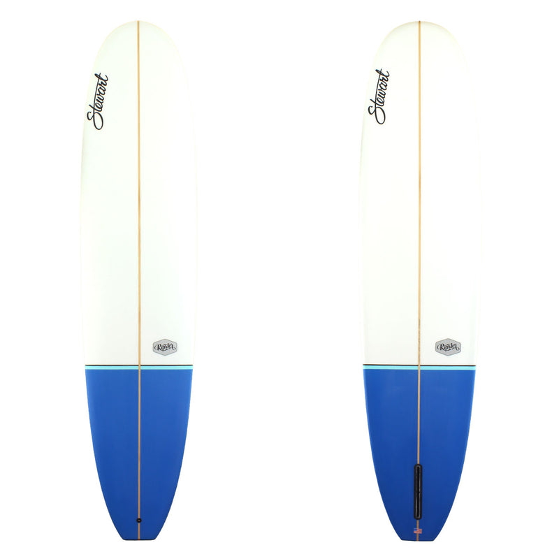 Stewart Surfboards 9'4 Ripster with dark blue, light blue, black painted tail