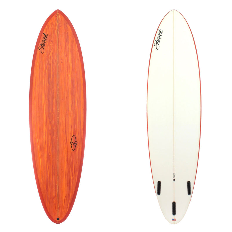 Stewart 7'6 Wild Bill Midlength with red deck and red rails on bottom(7'6, 22", 2 7/8") B#127493