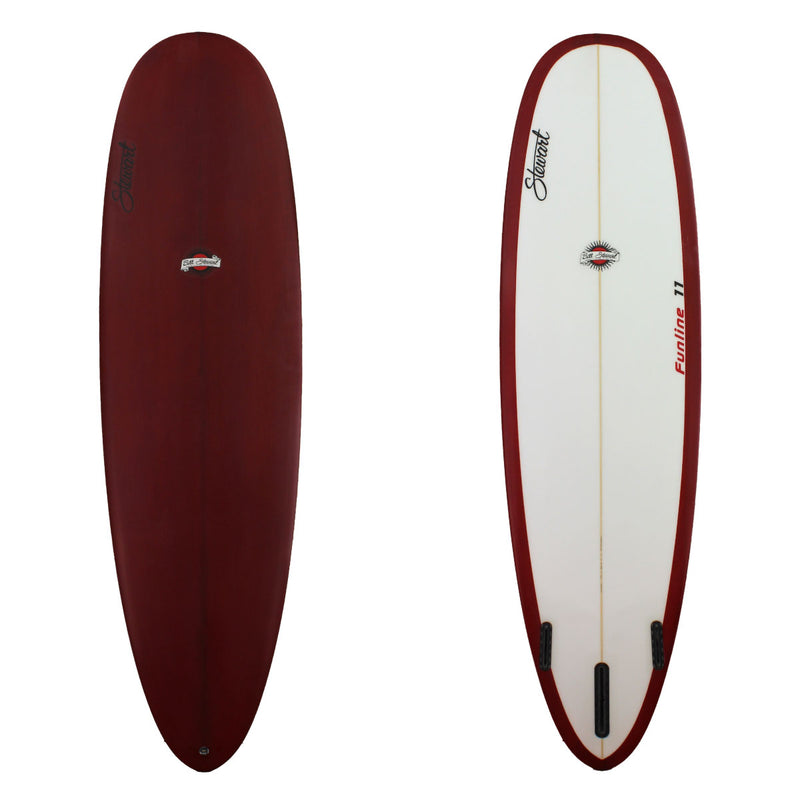 deck and bottom view of stewart funline 11 with red resin tint on deck 