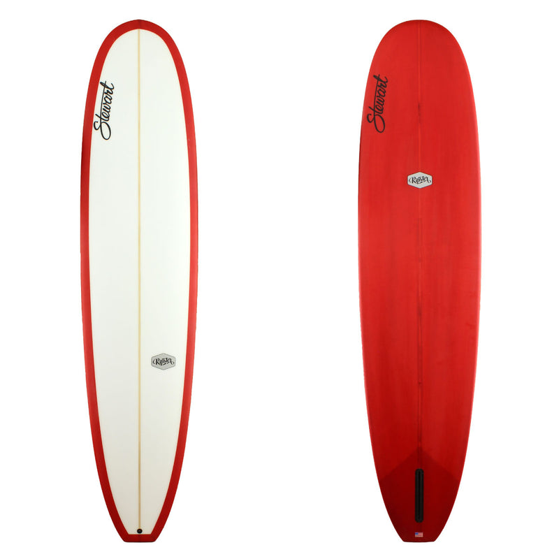 Stewart Surfboards 9'4 Ripster with red resin tint bottom and rails