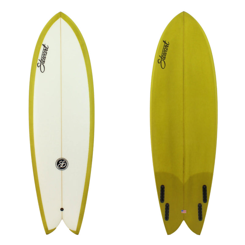 Stewart Surfboards 6'0 Retro Fish with green resin tint bottom and rails