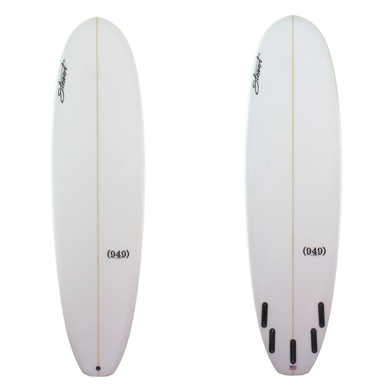 Stewart Surfboards 7'0" (949) mid-length surfboard with clear white deck and bottom