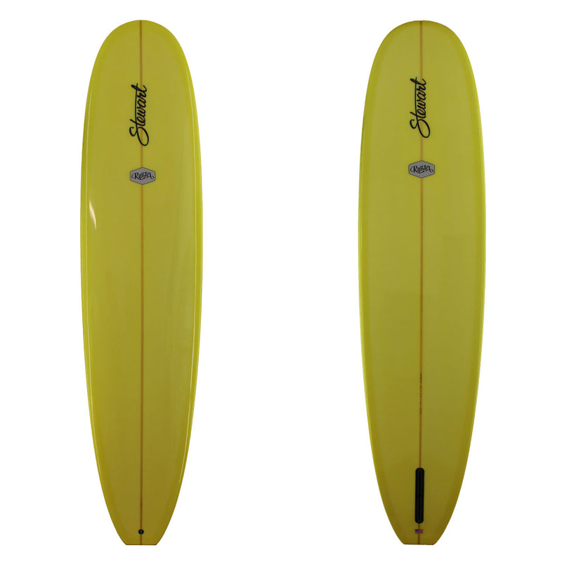 Stewart Surfboards 9'0 Ripster with solid green resin tint deck and bottom