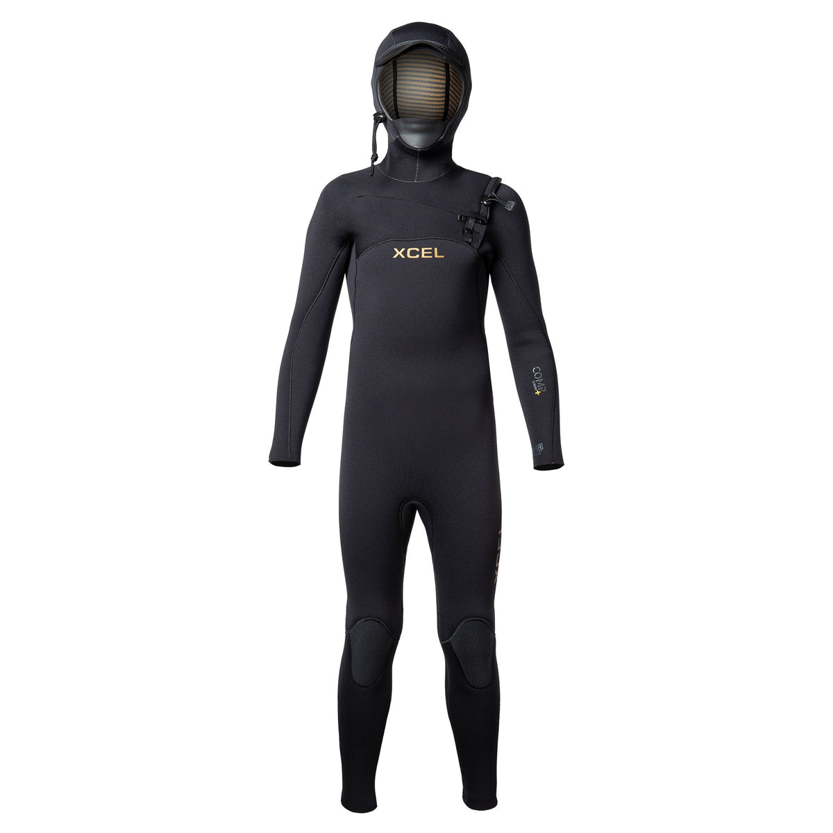 Black Xcel wetsuit on a white background
