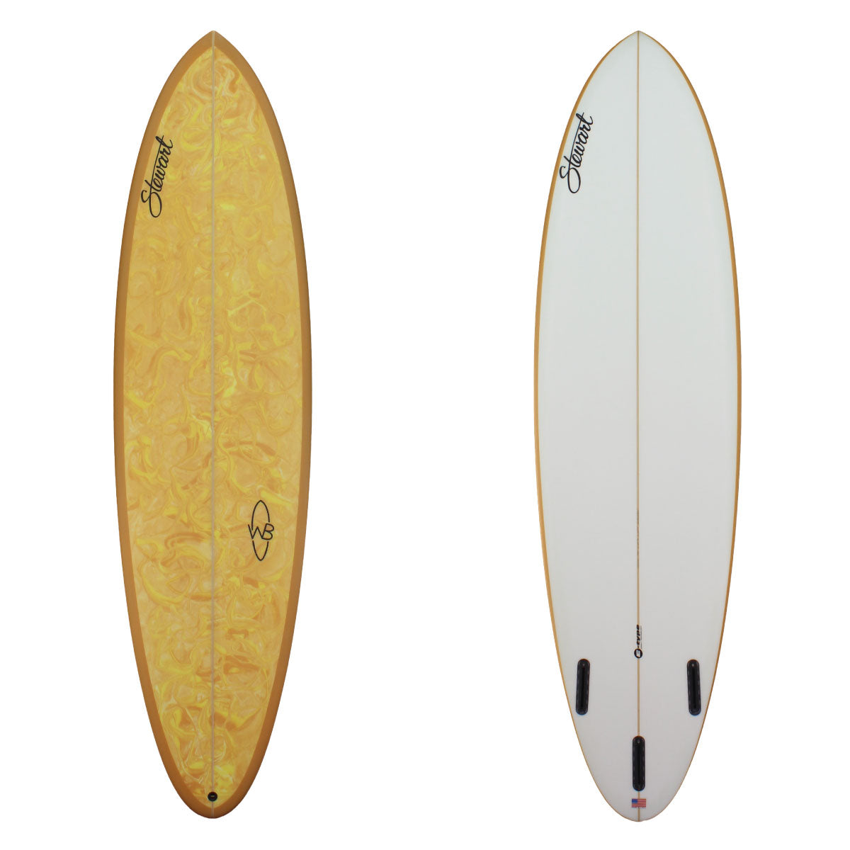 a stewart wild bill mid length with a yellow swirl deck and yellow rails