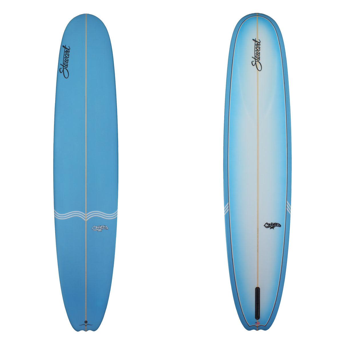 Stewart 9'8" Bird Longboard with blue deck and blue rails and fade on the bottom (9'8", 23 3/4", 3 3/8") B#127973