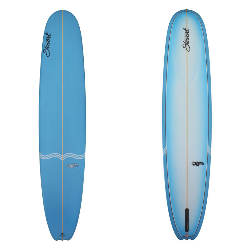 Stewart 9'8" Bird Longboard with blue deck and blue rails and fade on the bottom (9'8", 23 3/4", 3 3/8") B#127973