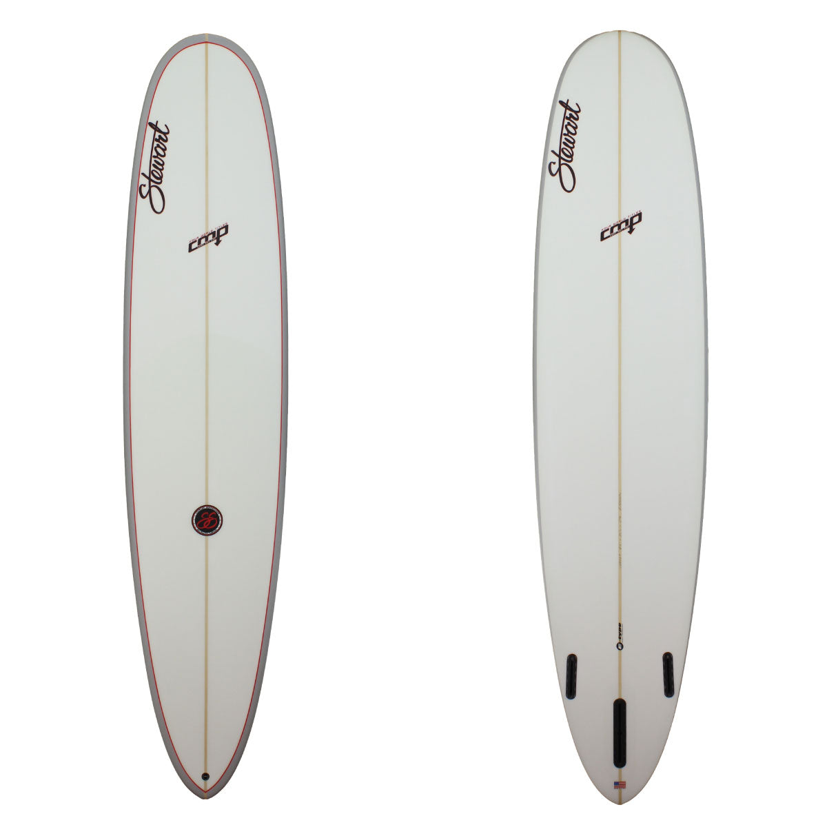 Stewart 8'6" CMP Longboard with grey rails and red pin line (8'6", 22 1/4", 2 5/8") B#128029