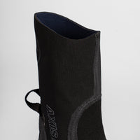Black wetsuit boot with 'Axis' branding on a light gray background