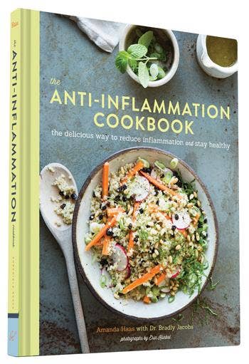 Book titled 'The Anti-Inflammation Cookbook' with a salad image on the cover.