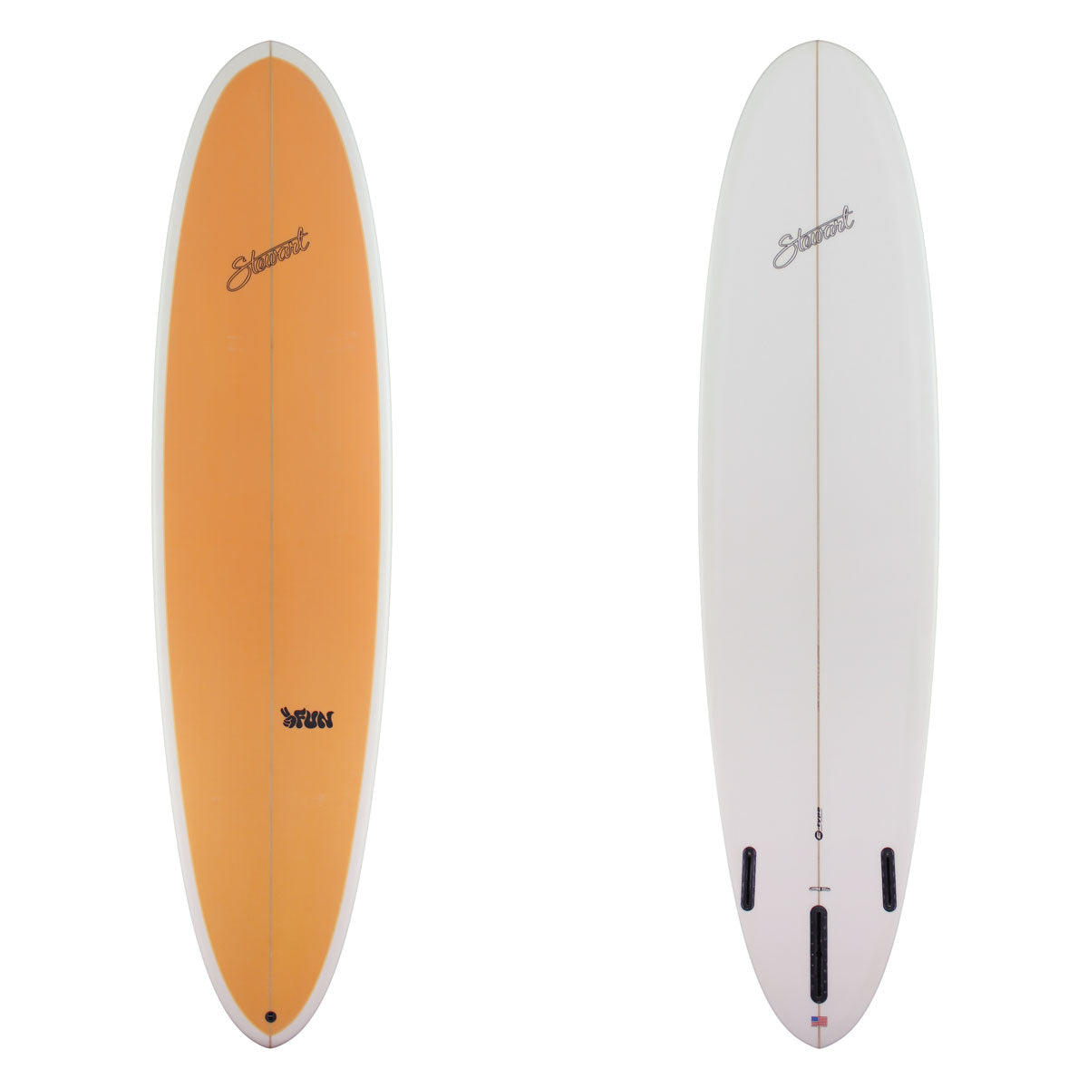 Stewart Midlength 7'10" 2FUN (7'10", 22 3/4", 3") B#129896 Clear with orange deck and black logos