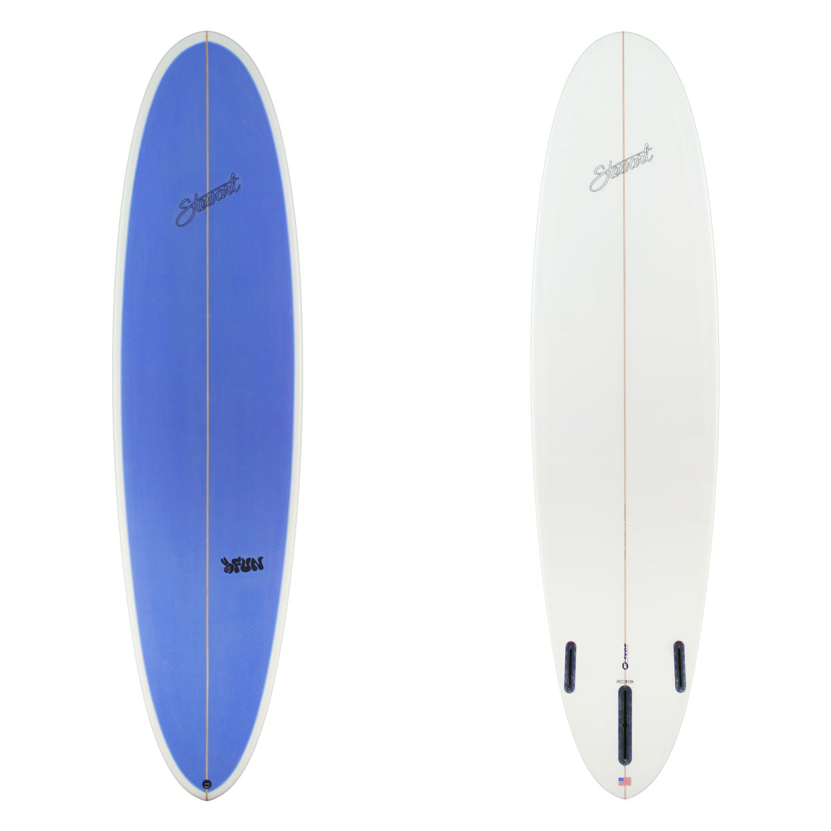 Stewart Mid-Length 7'6" 2 Fun (7'6", 22 1/2", 3") B#130243 with a blue panel on the deck