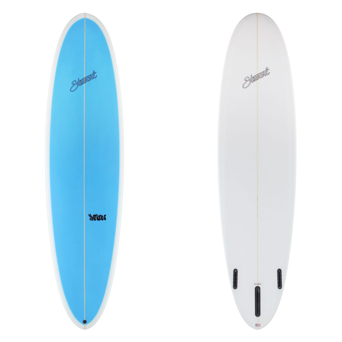 Stewart Mid-Length 7'6" 2FUN (7'6", 22 1/2", 3") B#129647 with a blue panel on the deck