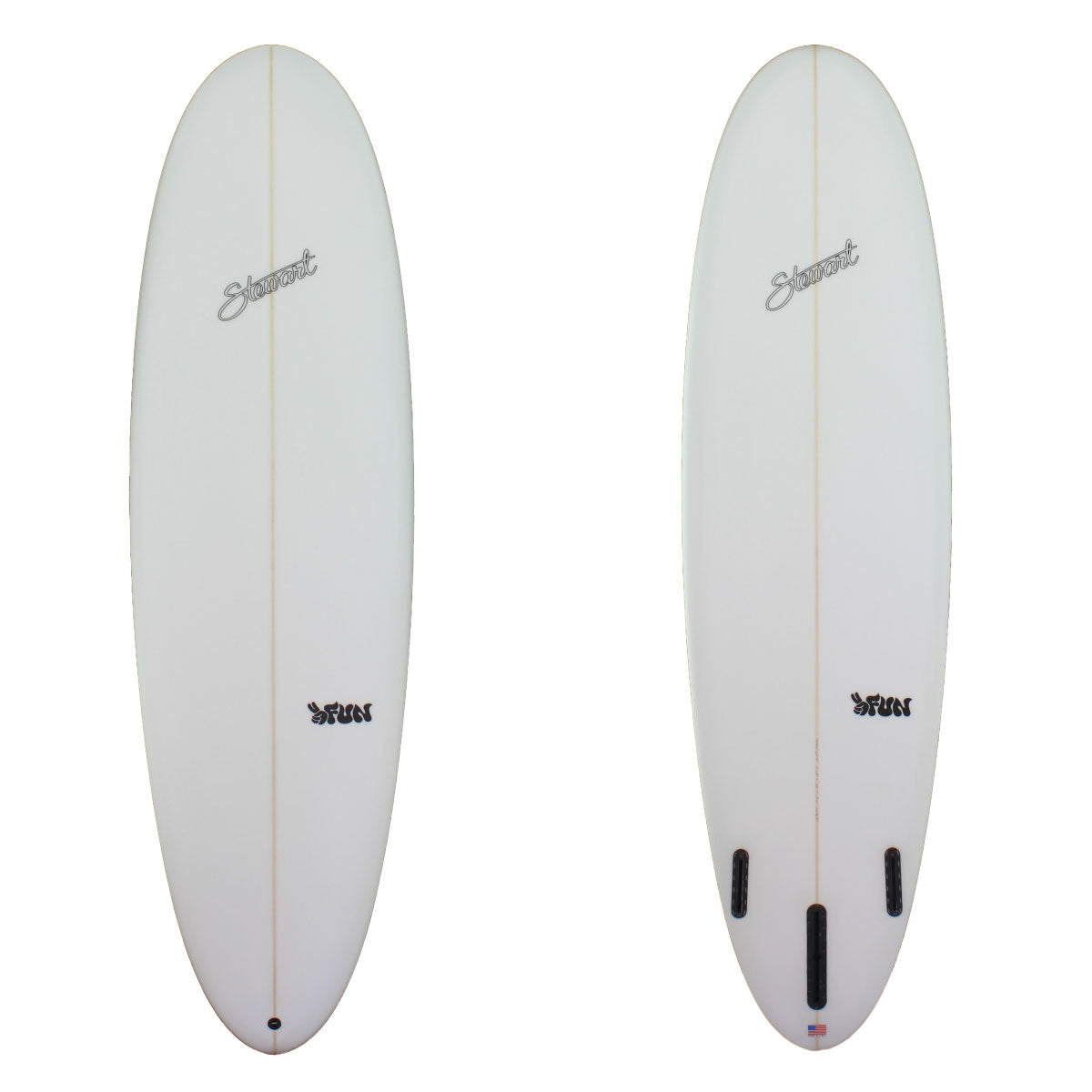 Deck and bottom view of a Stewart 2Fun Mid Length with sand finish no color work