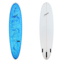 Stewart Mid-Length 7'6" 2FUN (7'6", 22 1/2", 3") B#129062 with a blue acid swirl panel on the deck