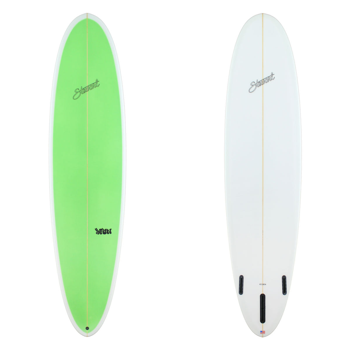 Stewart Mid-length 8'0" 2FUN (8'0", 23", 3 1/8") B#129194 with a green panel on the deck 