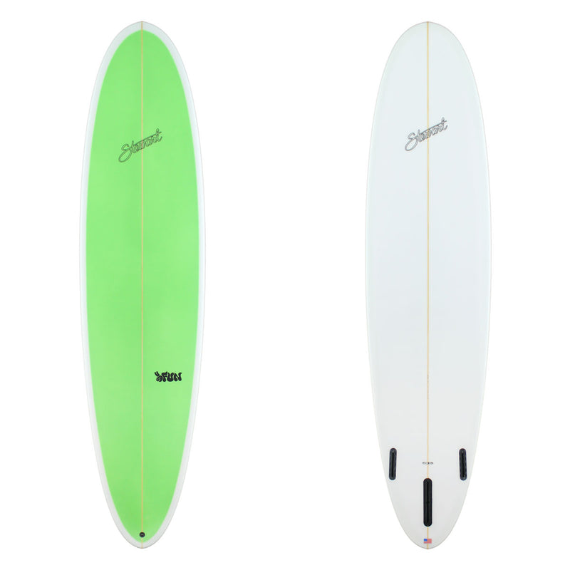 Stewart Mid-length 8'0" 2FUN (8'0", 23", 3 1/8") B#129194 with a green panel on the deck 