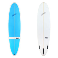 Stewart Mid-Length 7'6" 2FUN (7'6", 22 1/2", 3") B#129233 with a blue split panel on the deck