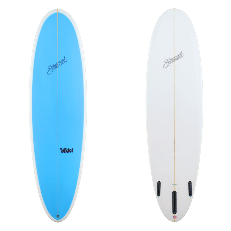 Two surfboards, one blue and one white, with 'Element' branding on a white background.