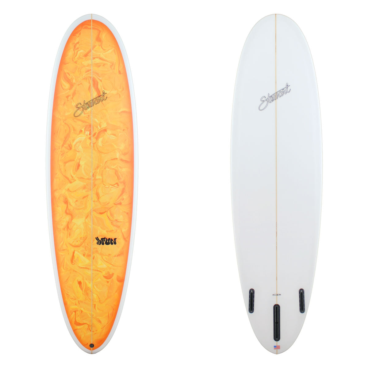 Orange and white surfboard with 'Surfset' branding on a white background
