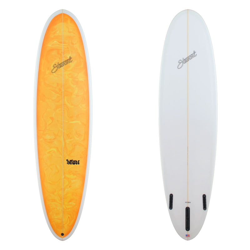 Stewart Mid-Length 7'2" 2FUN (7'2", 22", 2 3/4") B#129448 with a gold and yellow acid splash panel on the deck