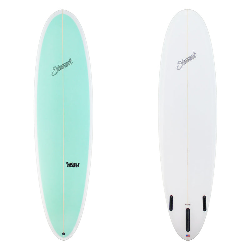 Stewart Mid-Length 7'2" 2FUN (7'2", 22", 2 3/4") B#129518 with a light blue panel on the deck