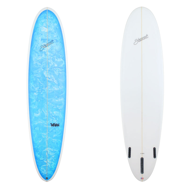 Stewart Md-Length 8'0" 2FUN (8'0", 23", 3 1/8") B#129519 with a blue and white acid splash panel on the deck