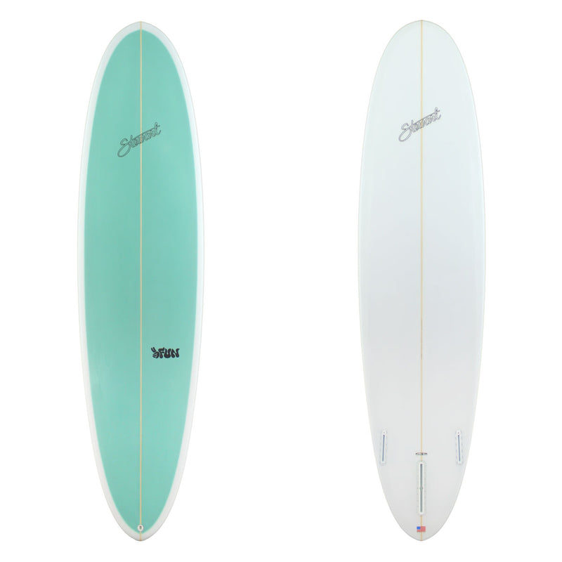 Stewart Mid-Length 7'6" 2FUN (7'6", 22 1/2", 3") B#129867 with a light green panel on the deck
