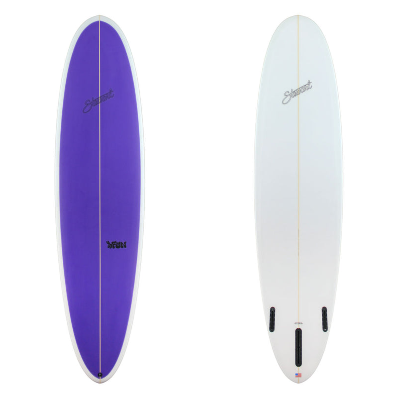 Stewart Mid-Length 7'6" 2FUN (7'6", 22 1/2", 3") B#129974 with a purple panel on the deck