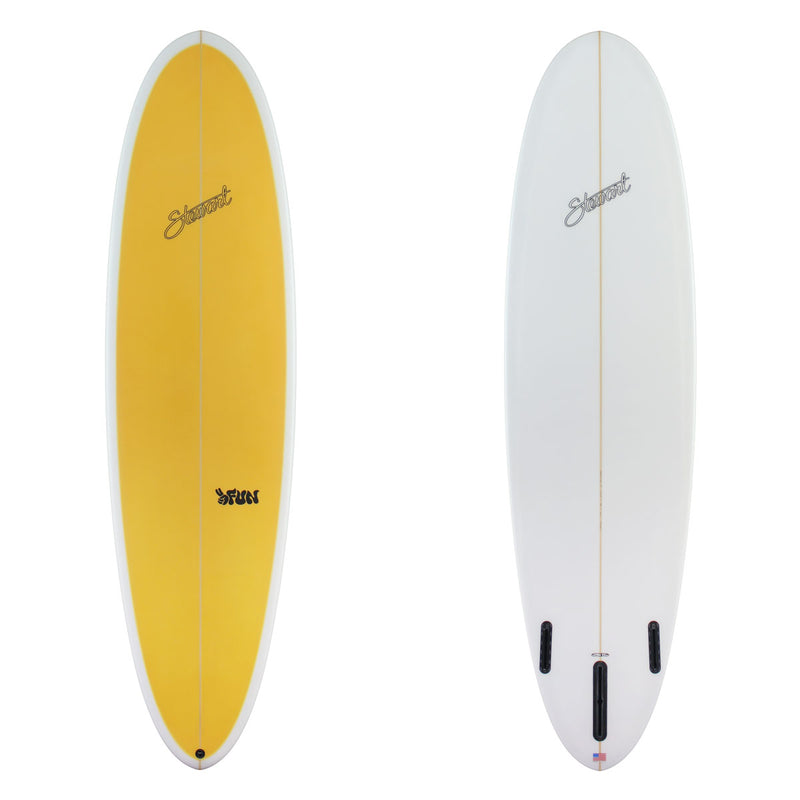 Two images of stewart 2 fun with a yellow deck and black branding