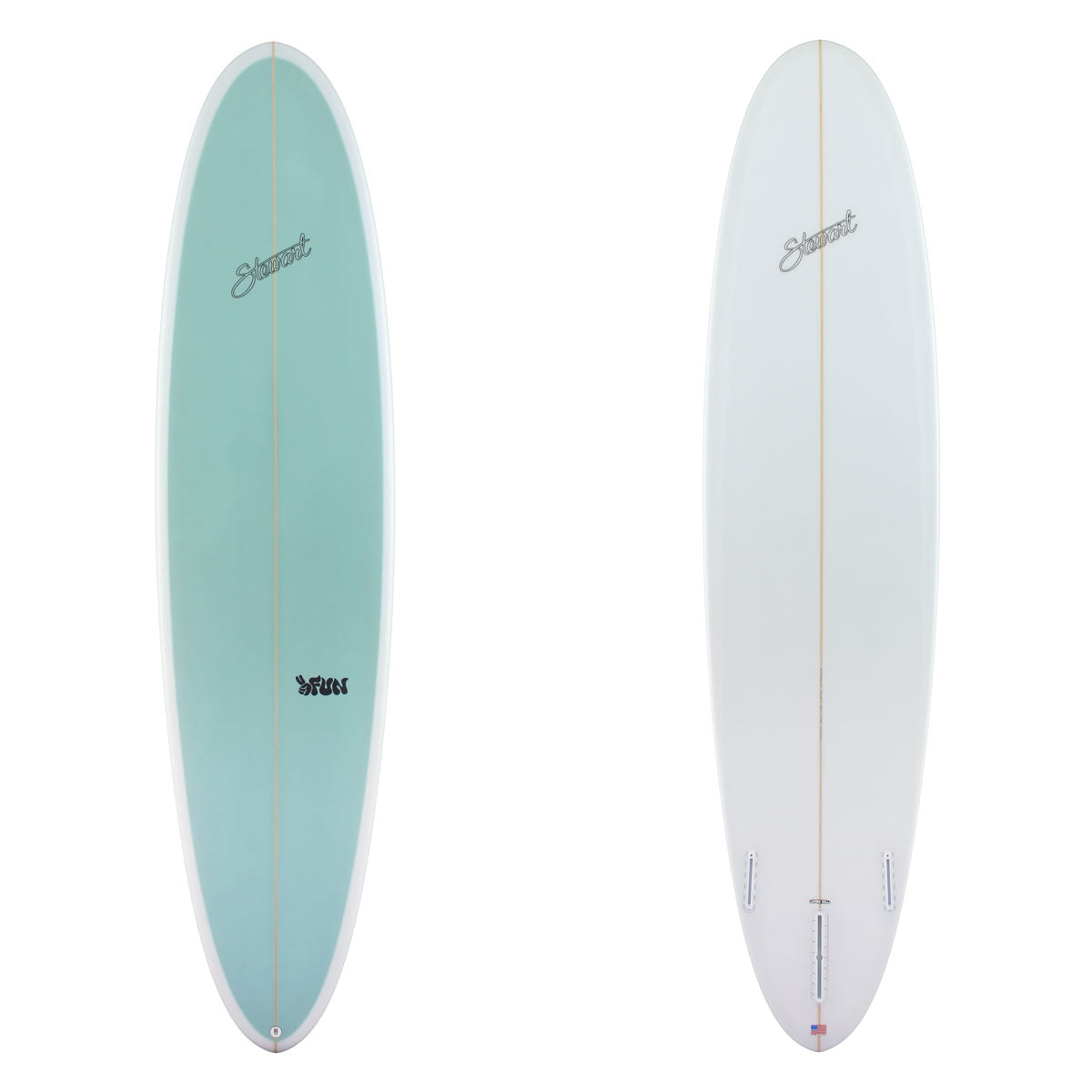 Stewart Mid-Length 8'0" 2FUN (8'0", 23", 3 1/8") B#130074 with a sage green panel on the deck