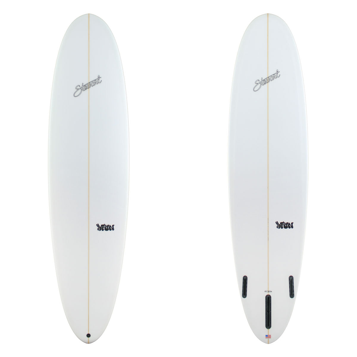 Stewart2Fun with a white deck and white bottom with clear branding.