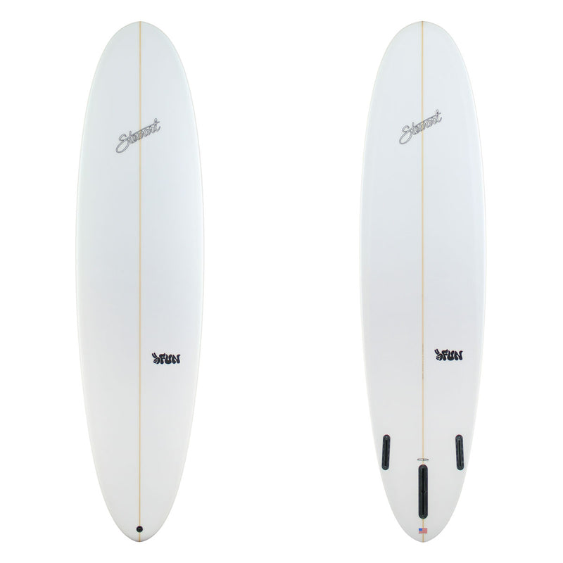 Stewart2Fun with a white deck and white bottom with clear branding.