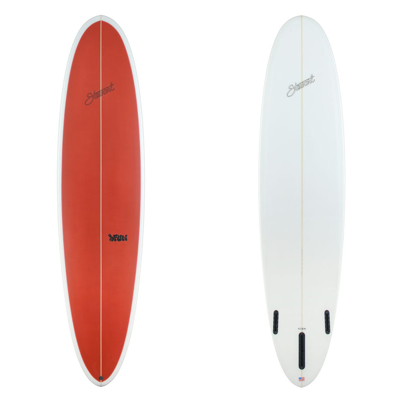 Stewart Mid-Length 8'0" 2FUN (8'0", 23", 3 1/8") B#130228 with a red panel spry on the deck