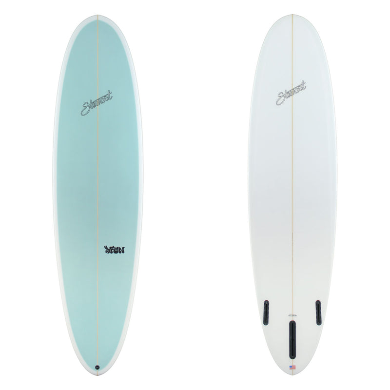 Stewart Mid-Length 7'4" 2 Fun (7'4", 22 1/2", 2 7/8") B#130238 with a light green panel spray on the deck