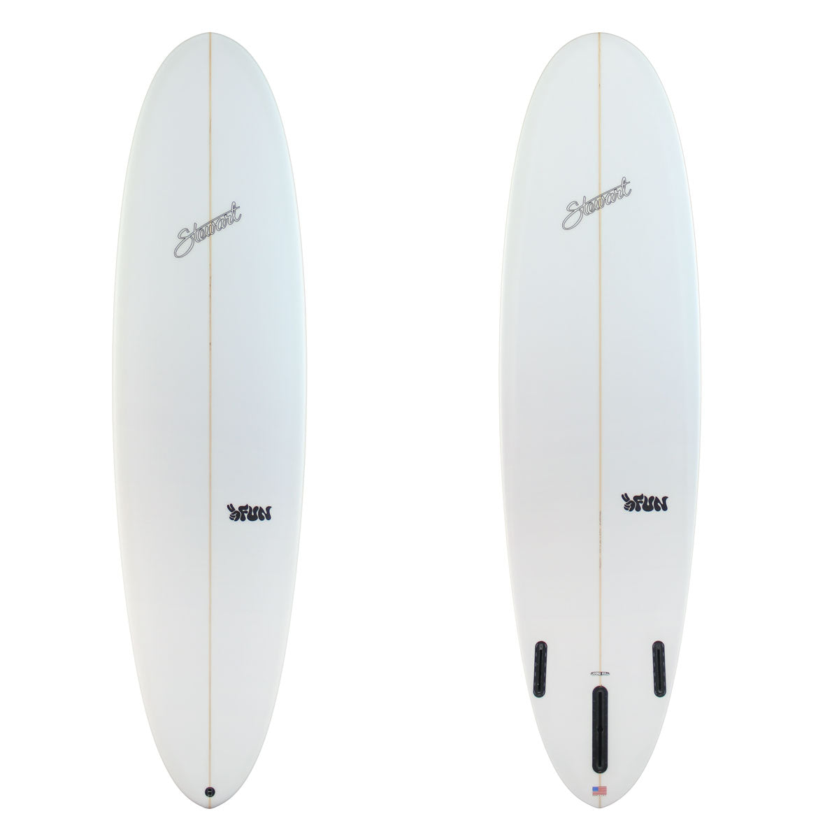 7'2" 2 Fun (7'2", 22", 2 3/4") B#130244
Two images of a white Stewart 2Fun with black branding on both sides.