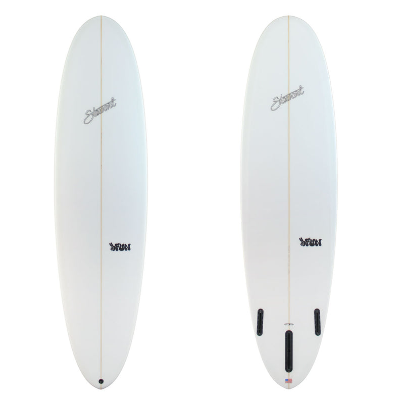 7'2" 2 Fun (7'2", 22", 2 3/4") B#130244
Two images of a white Stewart 2Fun with black branding on both sides.