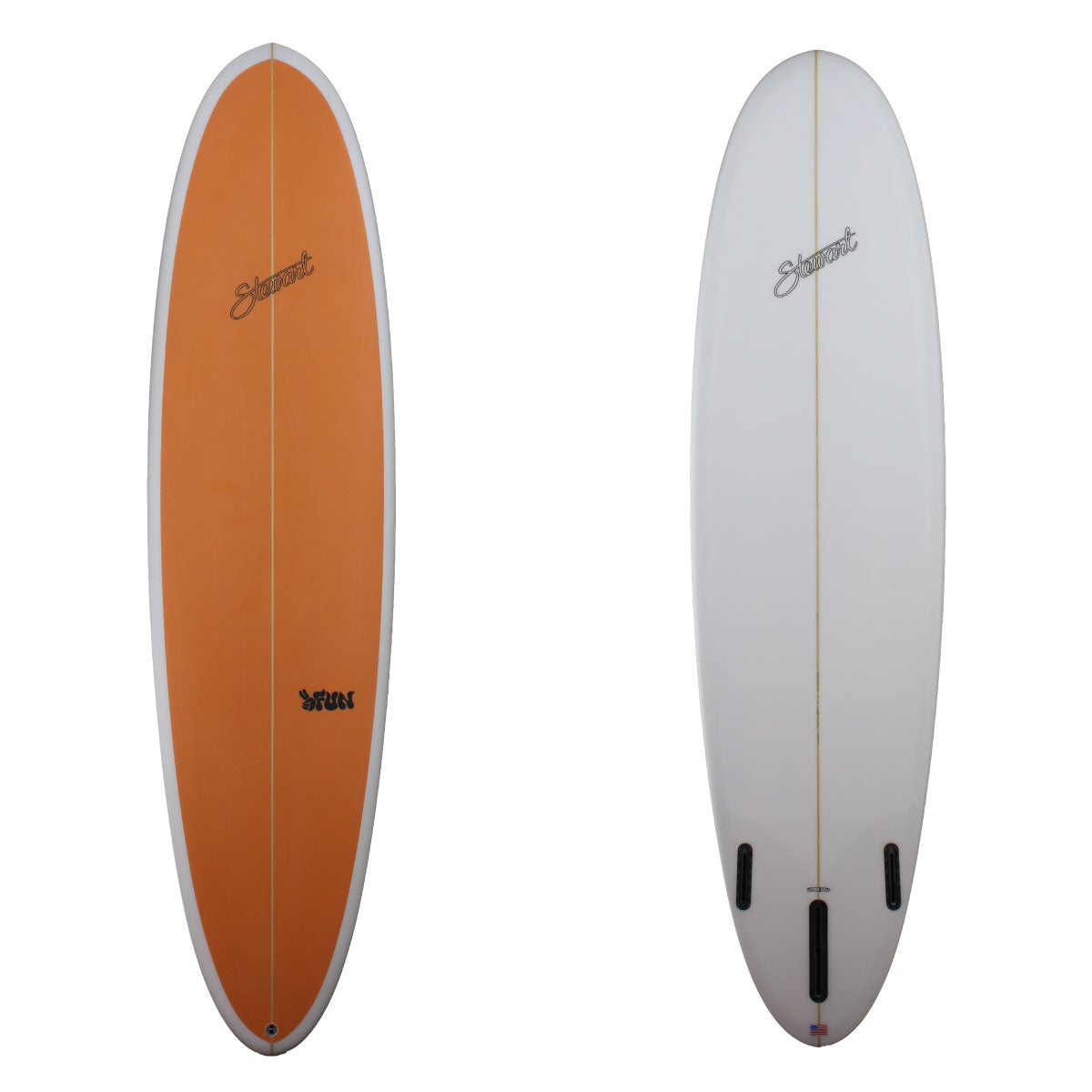 Stewart Mid-Length 7'6" 2FUN (7'6", 22 1/2", 3") B#128554 with orange spray panel on the deck