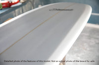 Detail of the Hydro Hull rails on the Stewart 2Fun midlength surfboard