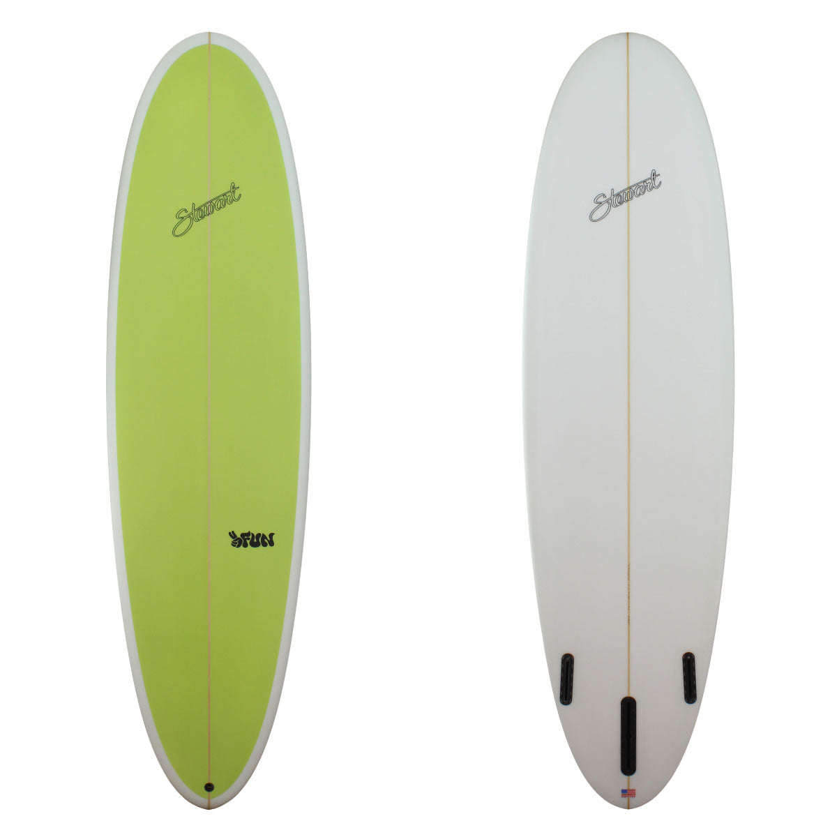 Stewart 7'6" 2FUN Mid Length with lime green deck and clear bottom (7'6", 22 1/2", 3") B#127617