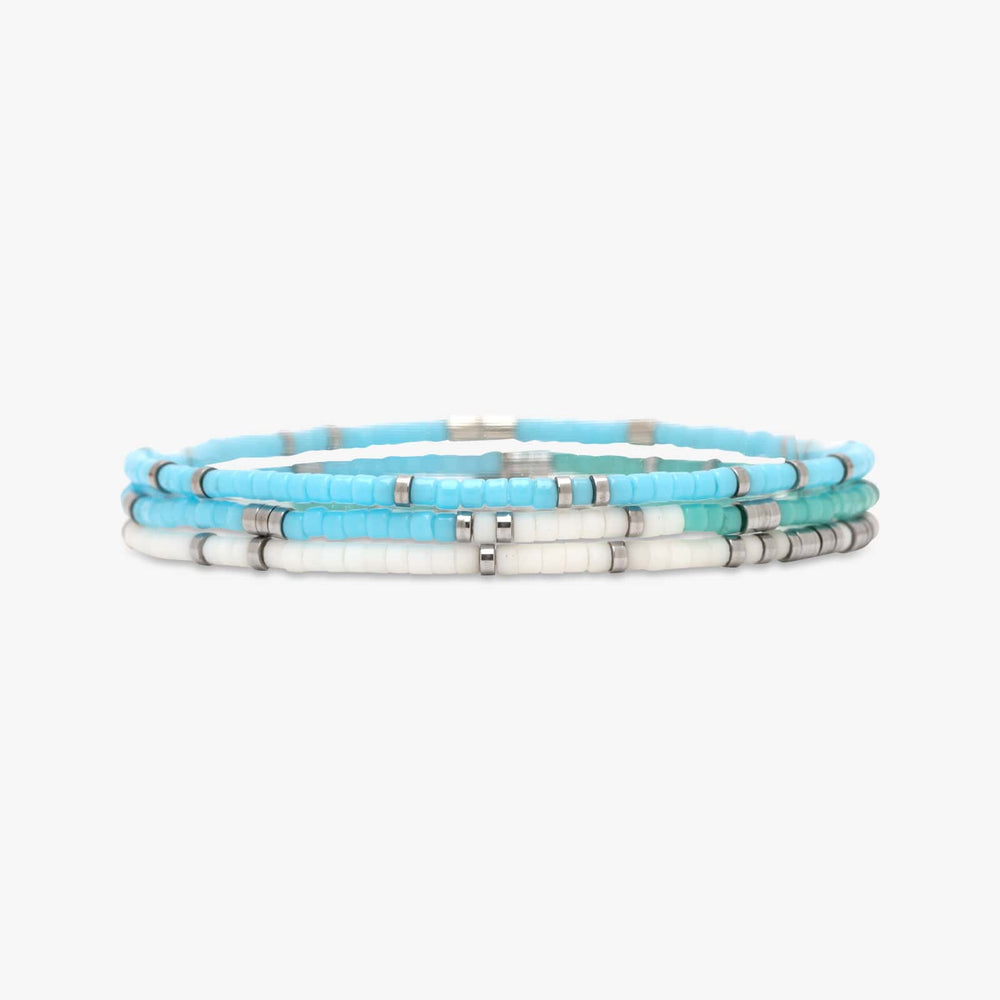 PURA VIDA MIXED SEED BEAD SILVER STRETCH BRACELET