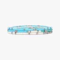 PURA VIDA MIXED SEED BEAD SILVER STRETCH BRACELET