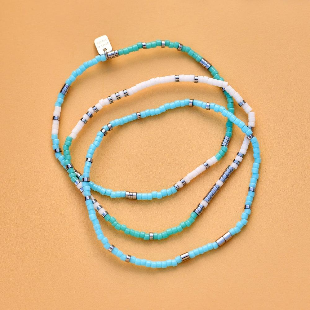 PURA VIDA MIXED SEED BEAD SILVER STRETCH BRACELET | Stewart Surfboards