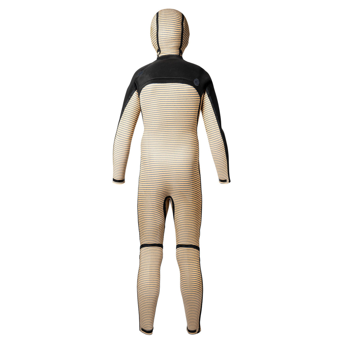 Wetsuit with black and beige striped pattern on a white background